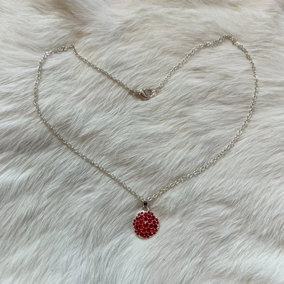 VINtage Avon NRT Pendant Necklace Red Rhinestone Round Silver Tone Metal 13302 - Picture 3 of 9